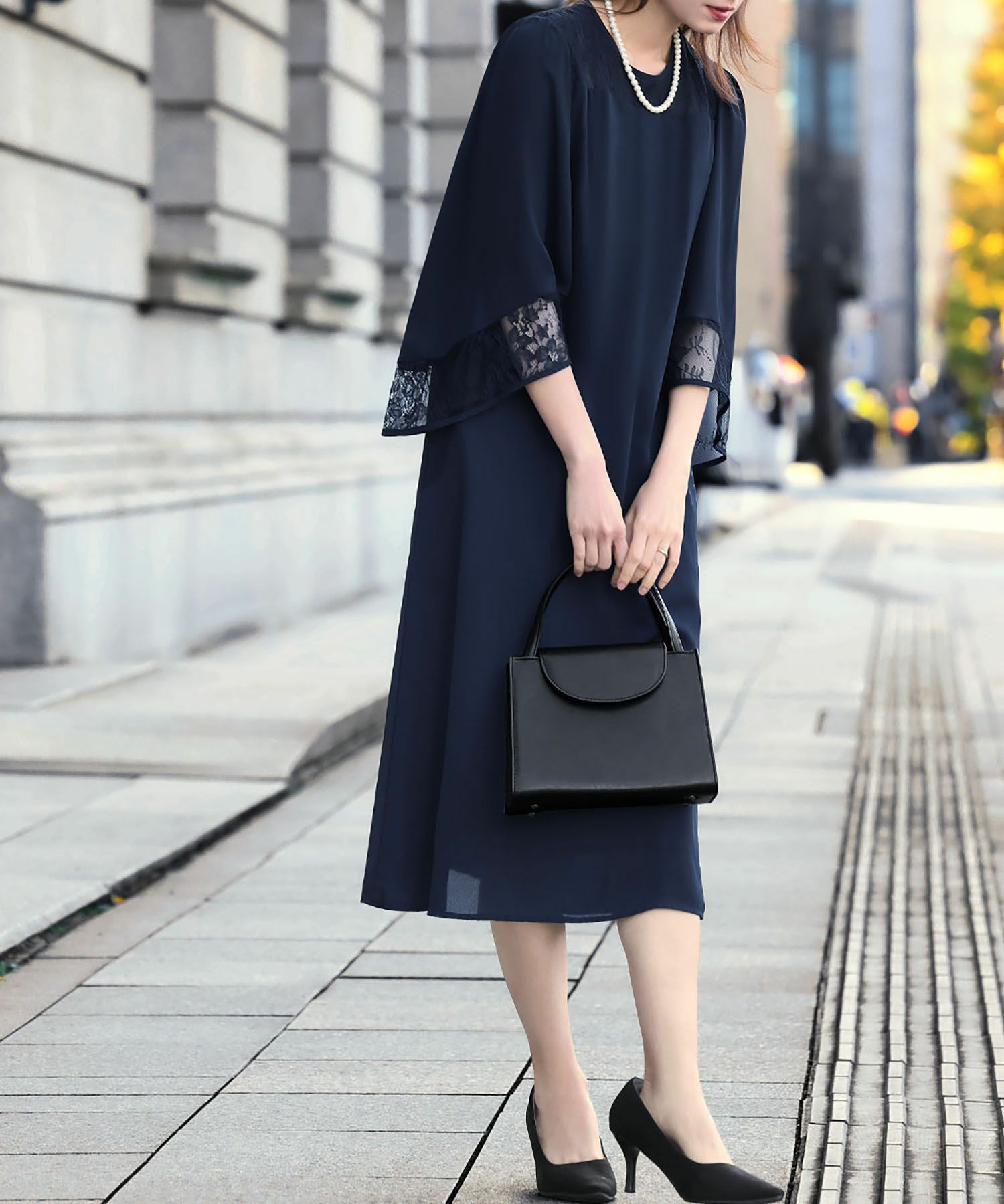 入学式・卒業式・七五三対応 | レースフレアスリーブワンピース