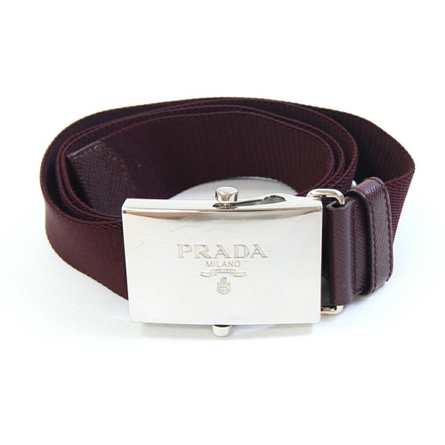 Prada Belt 2C4621 Bordeaux Canvas Leather Size 85 Gacha GI Men's