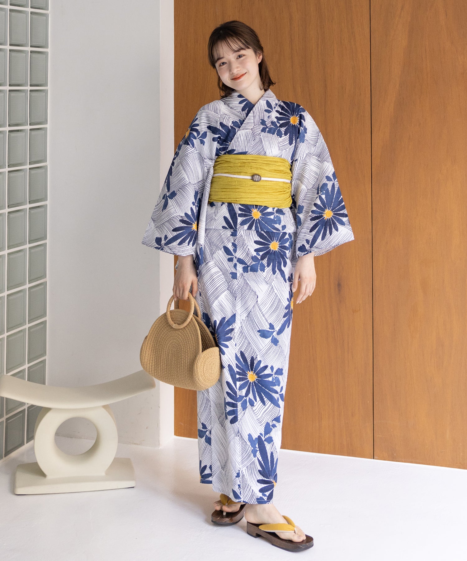 こだわり浴衣5点セット(浴衣/帯/下駄/腰紐/着付け冊子) 変わり織生地