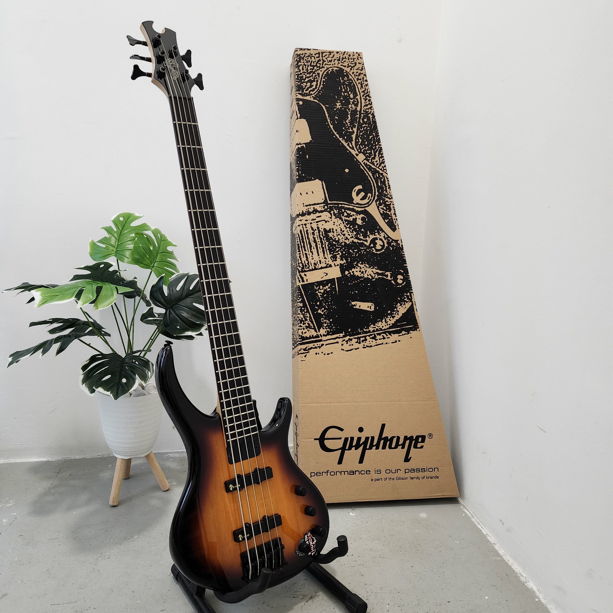 Epiphone Toby Deluxe V 5 String Bass Guitar, Vintage Sunburst