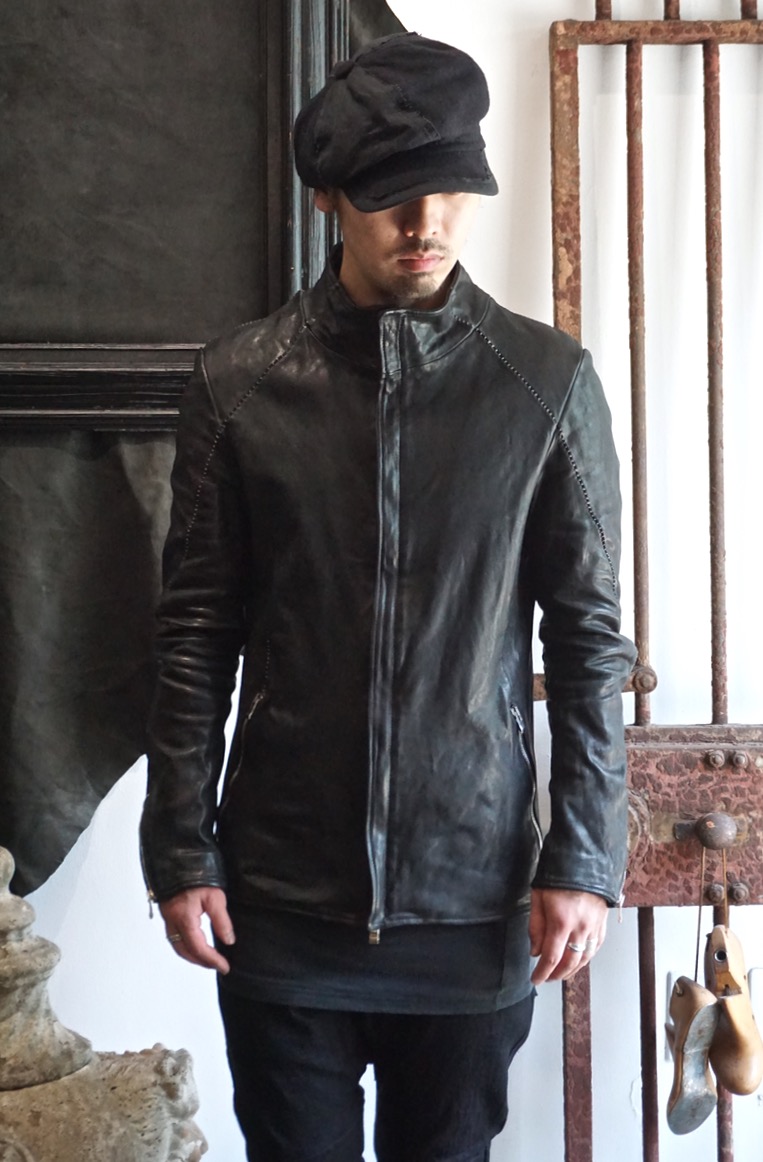 12111-41367. HORSE LEATHER HI NECK ZIP/F MOTO SPIRAL ARM LINED