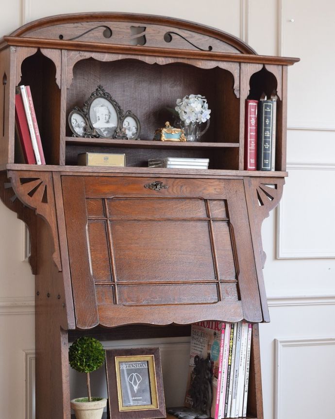 棚まで付いた豪華な英国アンティークスチューデントビューロー (q-1847