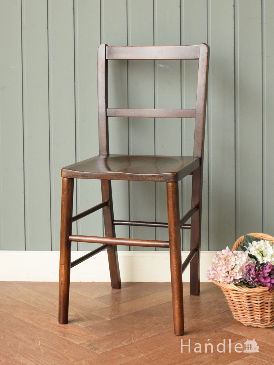 英国アンティークの回転椅子、木製のデスクチェア（リボルビングチェア