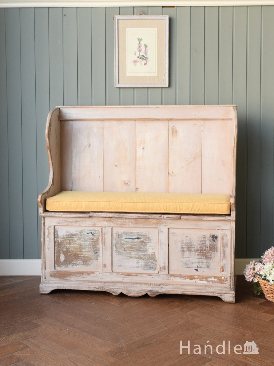 アンティークのおしゃれな2人掛け椅子、マホガニー材のホールソファ