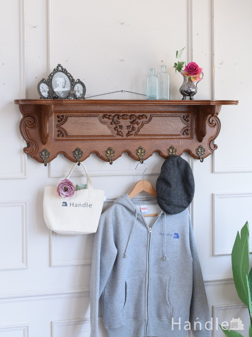 英国のアンティークのおしゃれな壁掛け棚、オーク材の美しいウォール