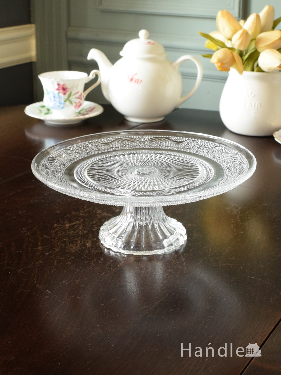 イギリスで見つけたケーキスタンド、アンティークのガラス雑貨(pg-7734