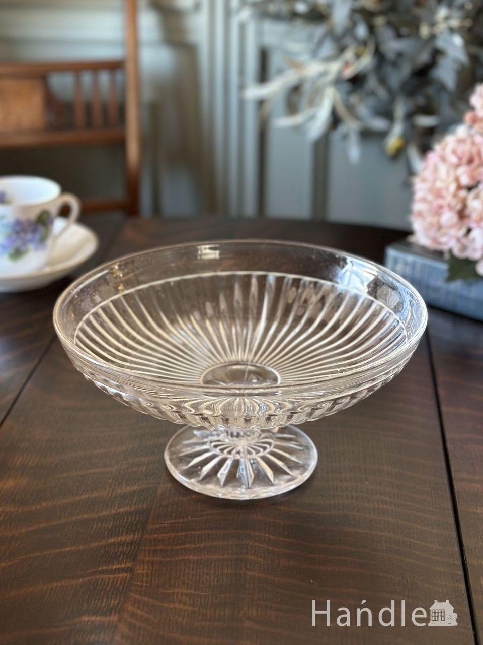 アンティークのおしゃれなケーキスタンド、英国アンティークガラスの