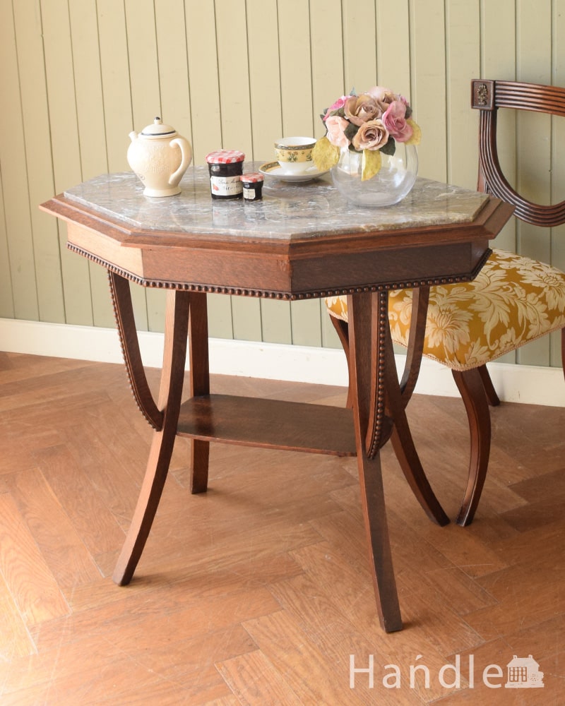 アンティークのめずらしいテーブル、大理石天板のオケージョナル