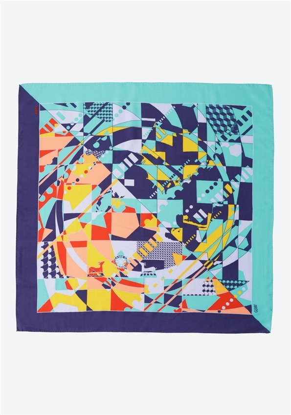 鹿モチーフ×幾何学柄 カシミアシルクスカーフ グリーン/A9405(グリーン