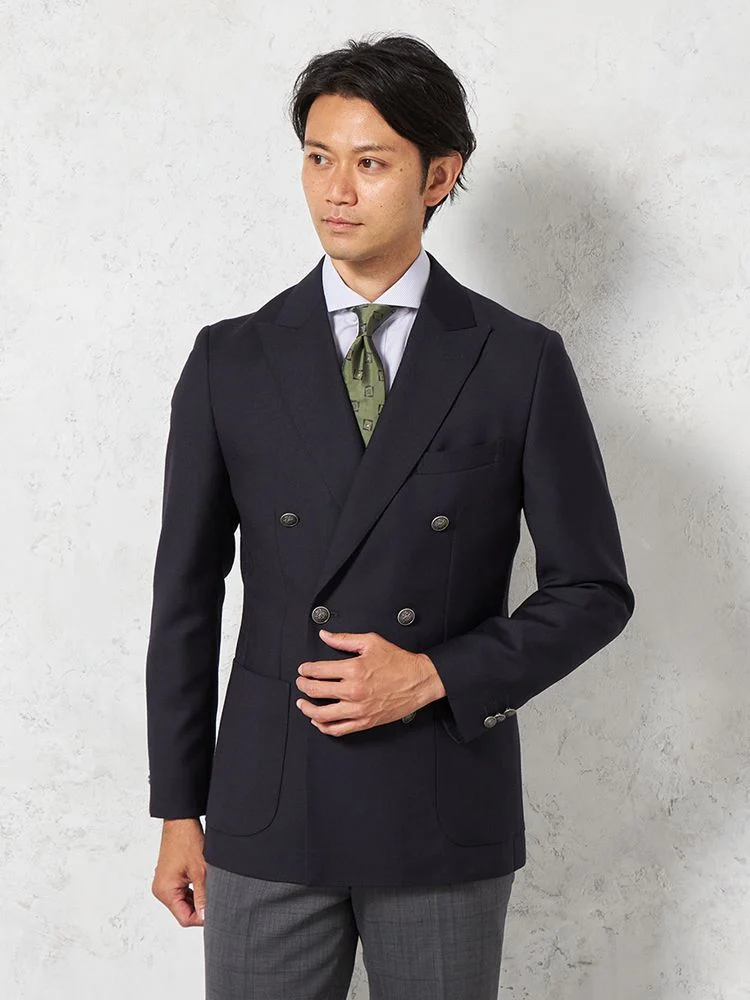 ウール100％】ダブル 紺ブレザー ジャケット 【イタリア アンジェリコ