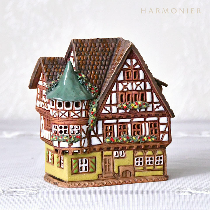 リトアニア製キャンドルハウス/木骨造りの家 イエロー Sサイズ