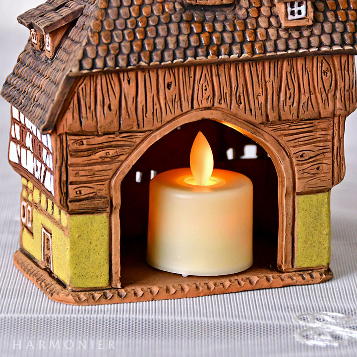 リトアニア製キャンドルハウス/木骨造りの家 イエロー Sサイズ