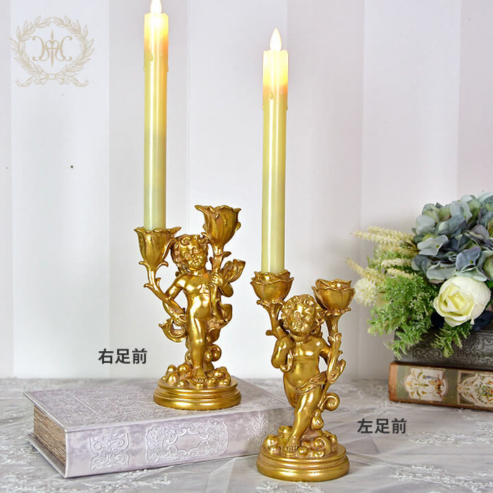ゴールドエンジェルテーパーキャンドルホルダー（右足前/左足前