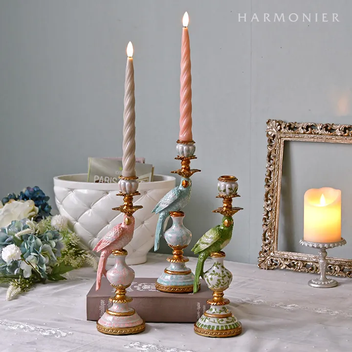 シノワズリバードキャンドルホルダー（ピンク/ブルー/グリーン