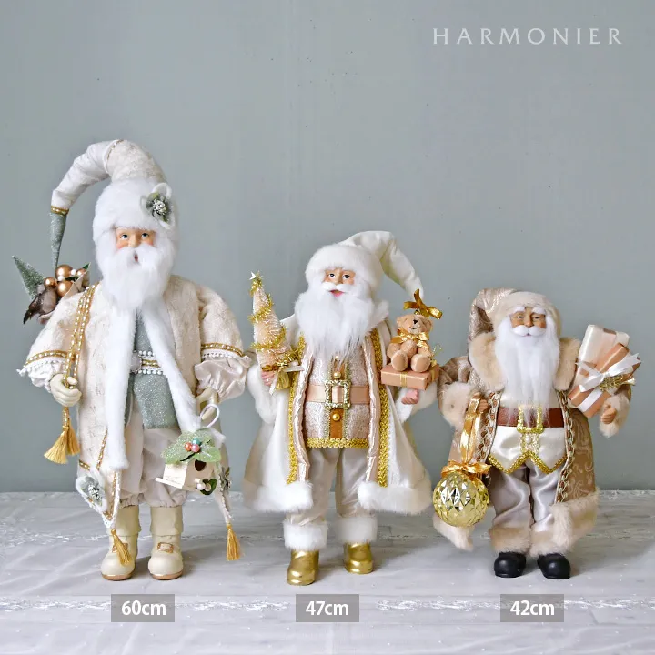 サンタクロースフィギュアホワイト/ツリー＆ベアー47cm｜クリスマス