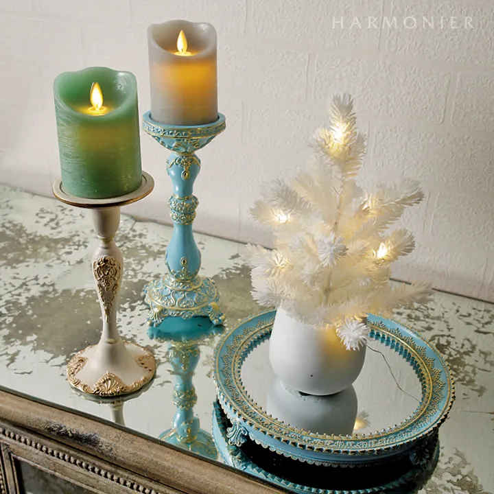 エレガントキャンドルホルダーブルー/ピラー＆テーパー用｜クリスマス