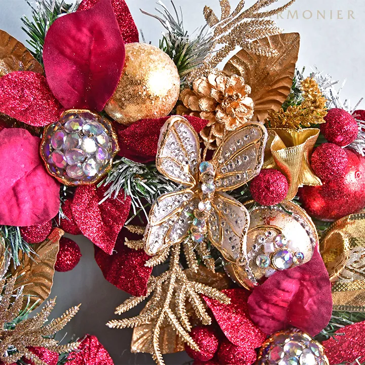 ゴールドレッドポインセチアリース40cm｜クリスマス雑貨の通販