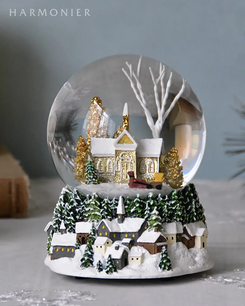 スノードームオルゴール/スノーヴィレッジゴールド｜クリスマス雑貨の