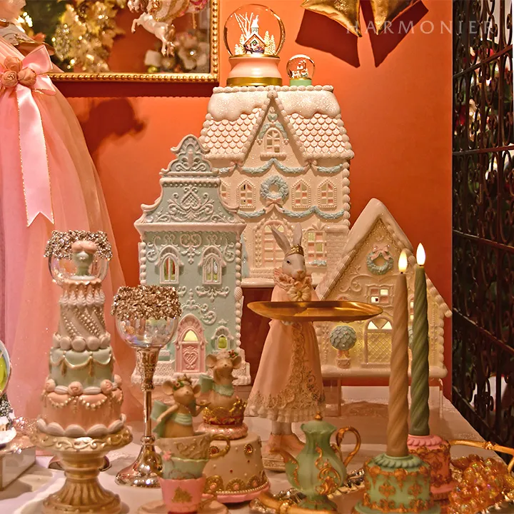 スノードームオルゴール/スノーヴィレッジピンク｜クリスマス雑貨の