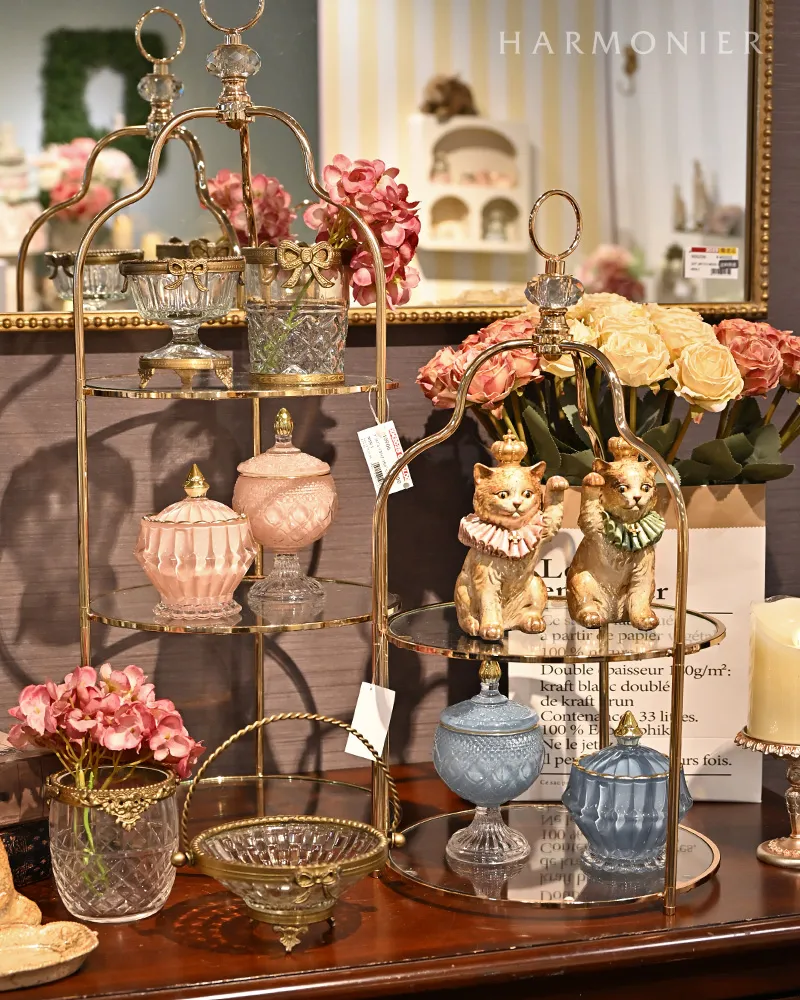 ガラスプレート2段ゴールドスタンド｜輸入食器・雑貨の通販 ハルモニア