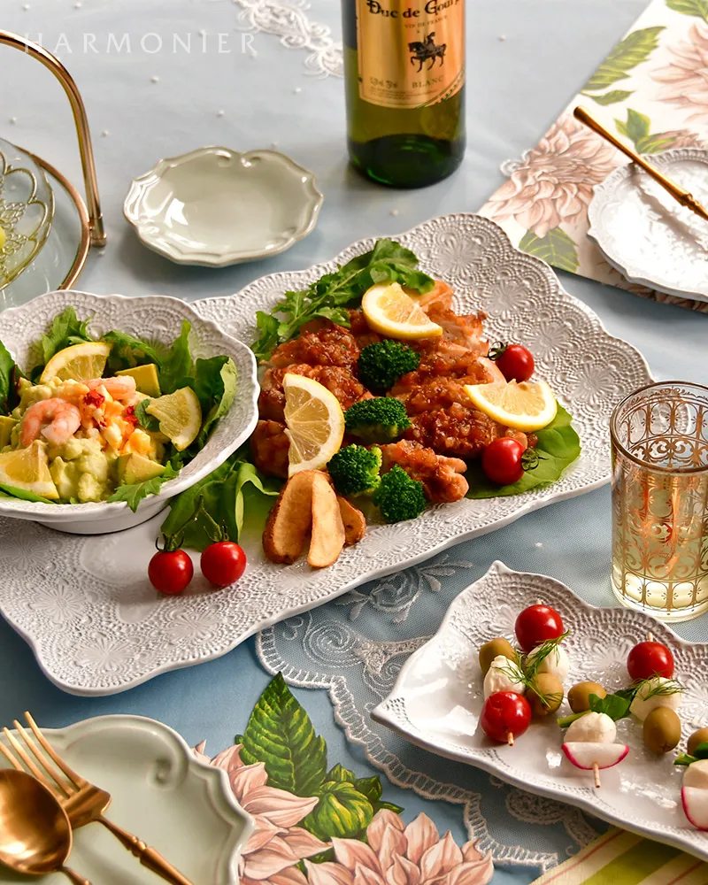 メルレットホワイトレーススクエアプレート37x25cm/イタリア製｜輸入