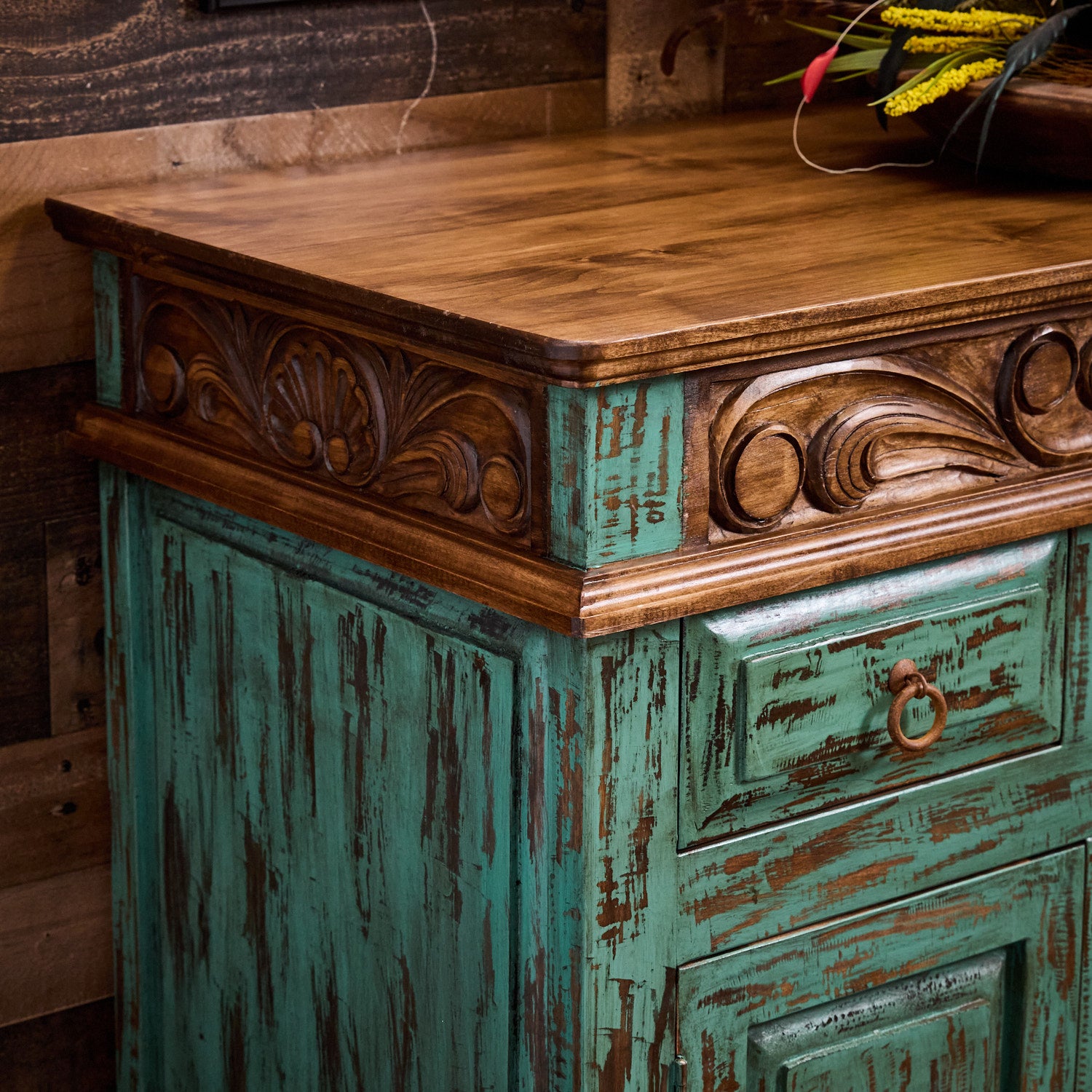 Melissa Carved Alder Turquoise Buffet – Hat Creek Interiors