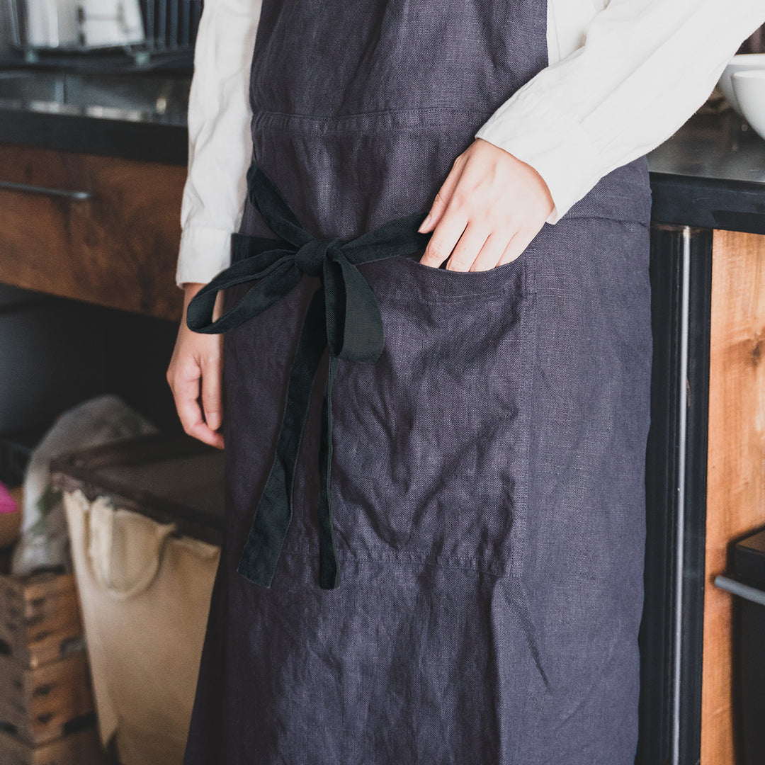 teint テイント］ #011 Linen Bicolor Cafe Apron リネン バイカラー