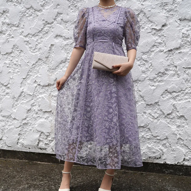 LILY BROWN（リリーブラウン）チュール刺繍ドレス（ラベンダー/1