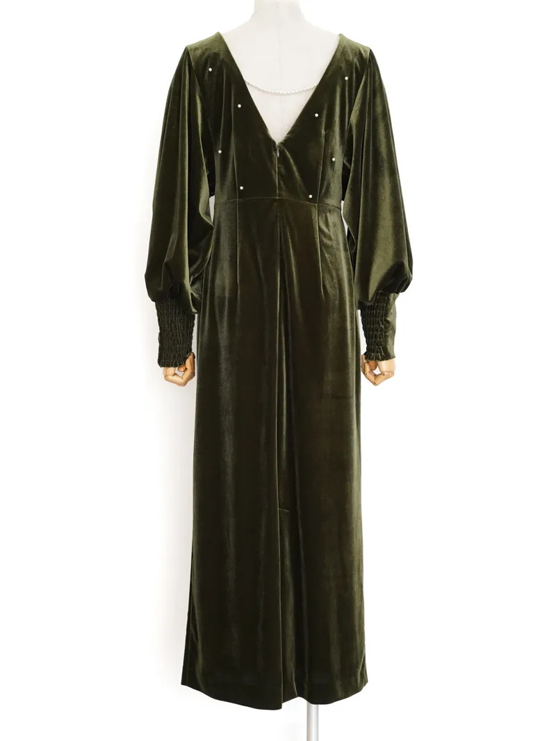 Ameri VINTAGE（アメリ ヴィンテージ）BACK OPEN PEARL VELOUR DRESS