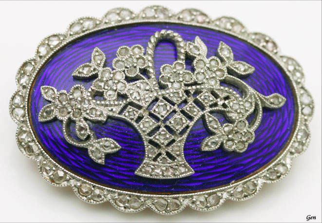 エドワーディアンのギロッシュエナメルのフラワー・バスケット