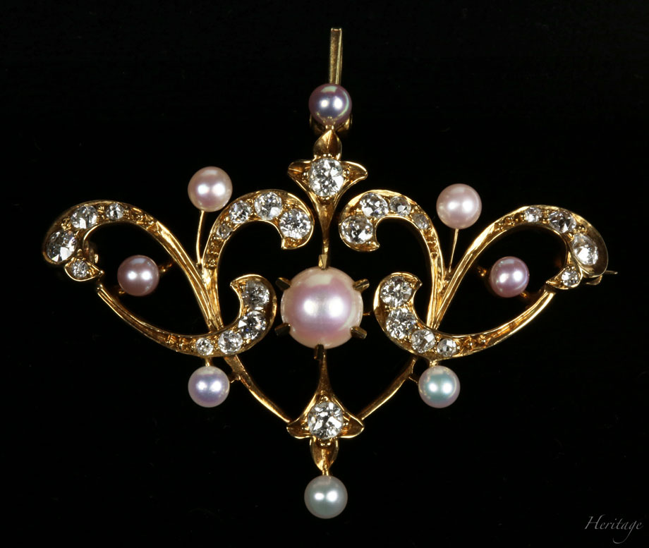 フランス ヴィンテージ 銀張りのライトストーンと黒色石のブローチ