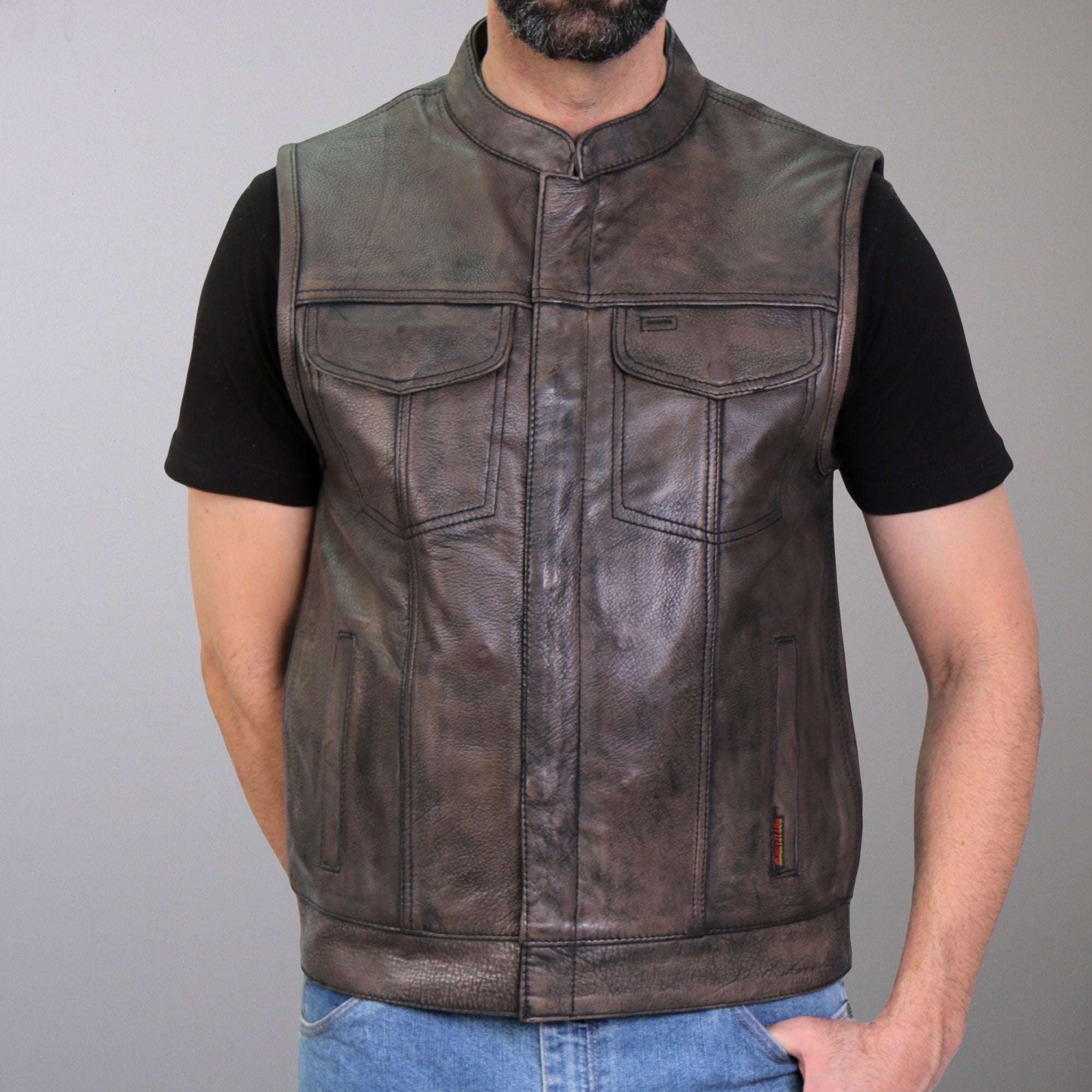 Hot Leathers VSM1035 Men's Distressed Brown Motorcycle 'Conceal and Ca