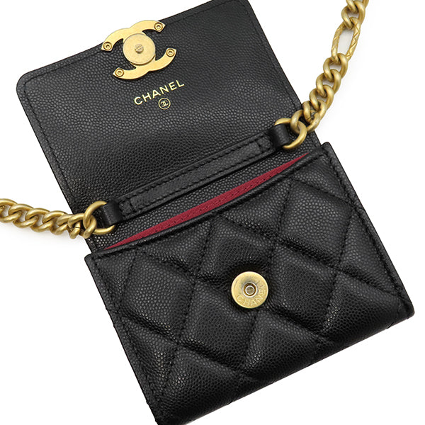 シャネル CHANEL マトラッセ ミニ チェーンクラッチ ブラック レザー