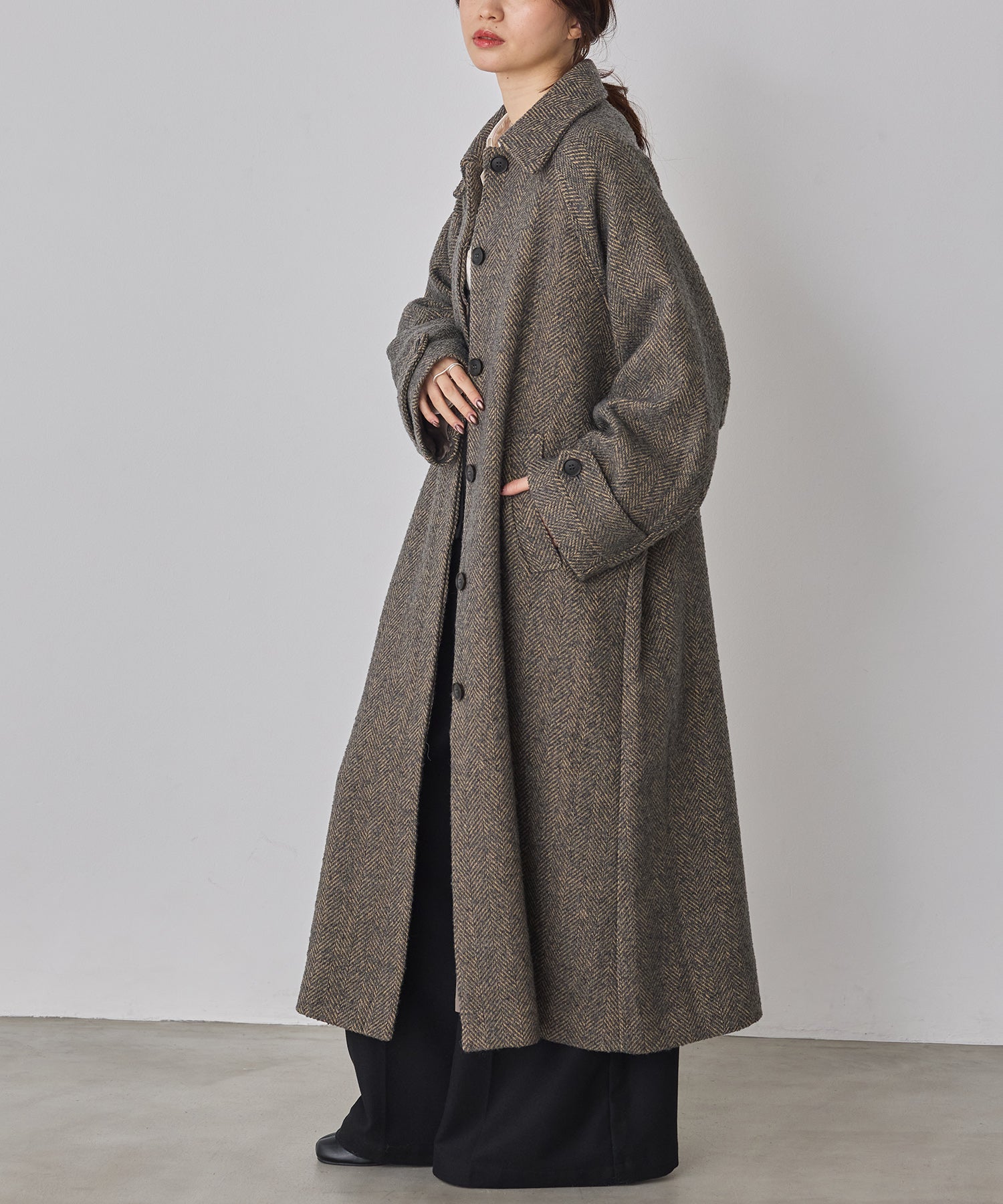 ヘリンボーン ステンカラーコート