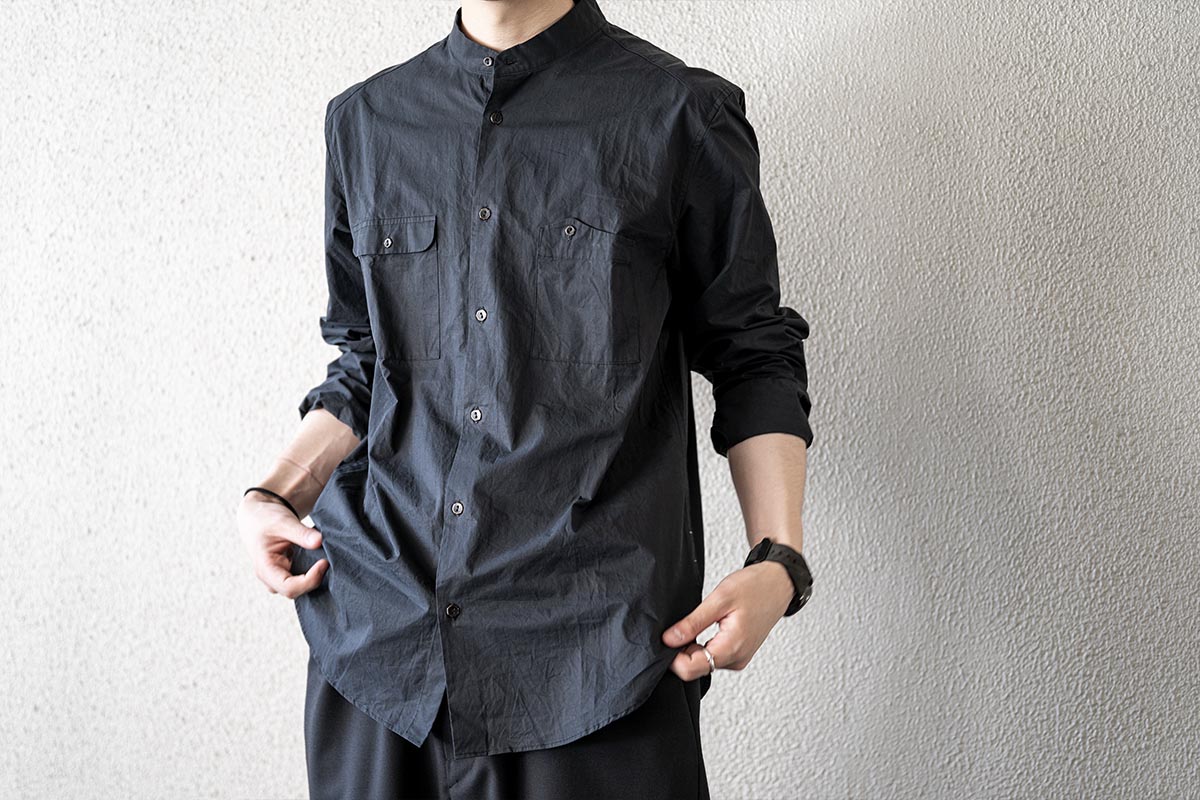 ARAKI YUU No Collar Utility Shirt Style Image | HUES 福岡セレクト