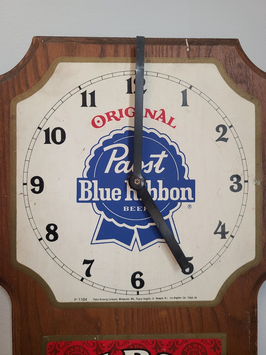 Rare Unique Vintage 60's Pabst Blue Ribbon Beer Wooden Wall Clock
