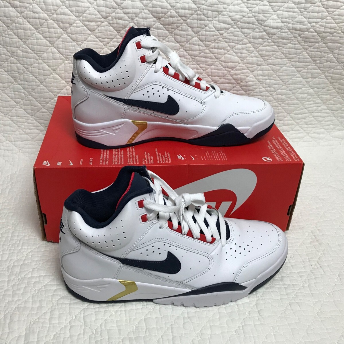 Nike Air Flight Lite Mid Basketball Shoes Men's SZ 9 White Navy