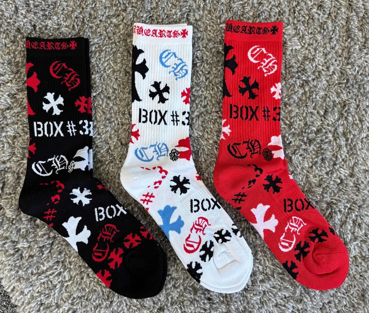 Brand New Chrome Hearts Stencil Socks (Black, White, Red 3sets