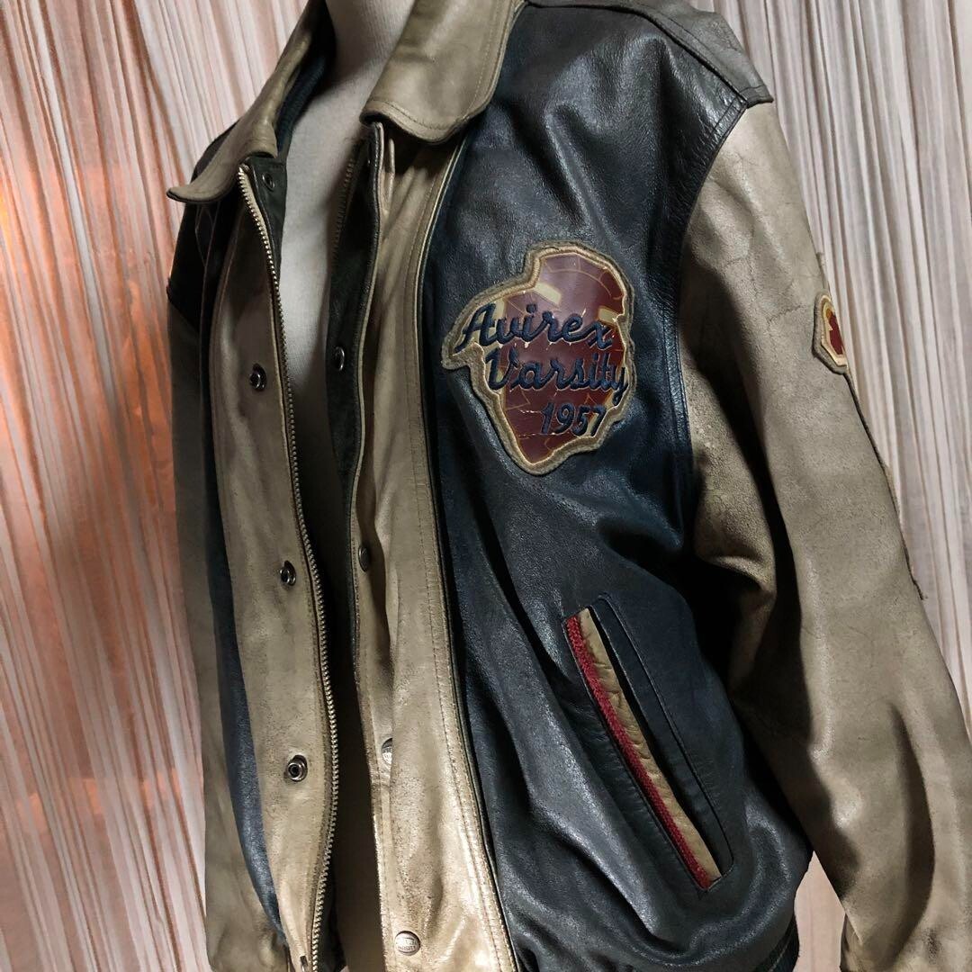 AVIREX Indian Head Varsity Genuine Leather Jacket Size M VIntage