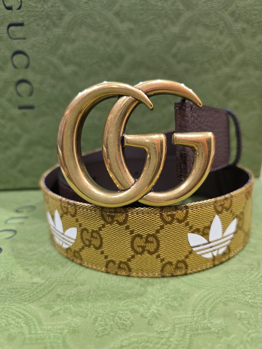 Gucci x Adidas Belt 85 34 GG Marmont Buckle Brown Leather Supreme