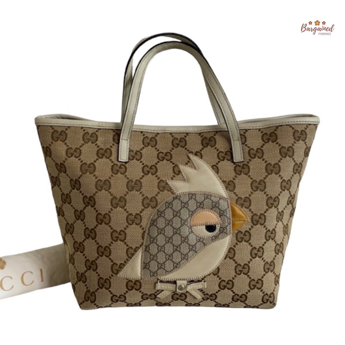 Authentic GUCCI Brown GG Monogram Canvas Cream Leather Mini Zoo