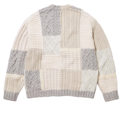 Supreme Patchwork Cable Knit Cardigan Ivory Medium FW23 Free