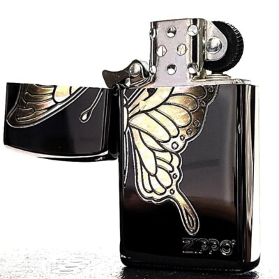 Zippo White Butterfly Shell Black Etching 2 Sided Processing