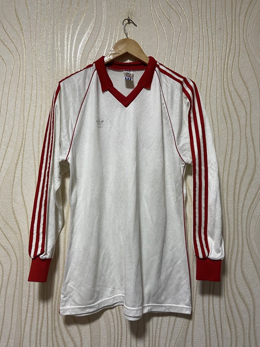 ADIDAS 80s FOOTBALL SHIRT SOCCER JERSEY LONG SLEEVE sz L MEN WHITE