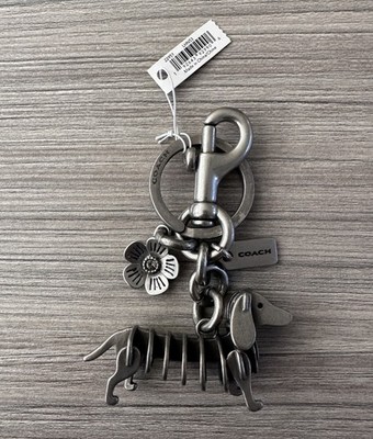 New Coach Puzzle Metal Dog dachshund W/ Tea Rose Bag Charm