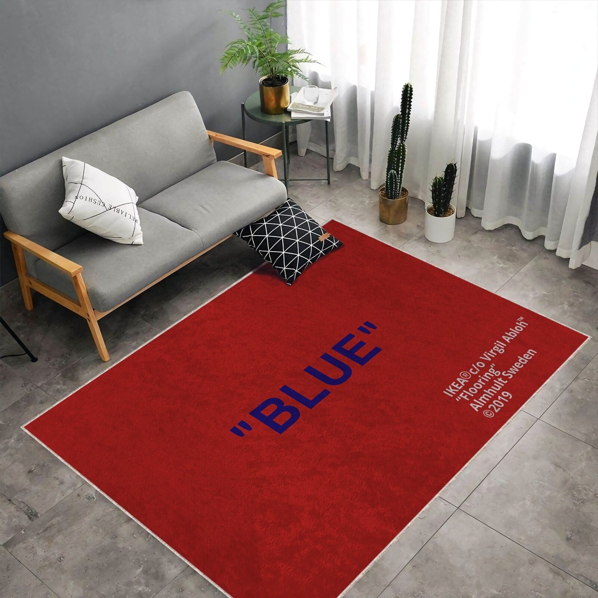 Virgil Abloh IKEA Blue-Red Rug, Popular Decor, Exhibition Rug