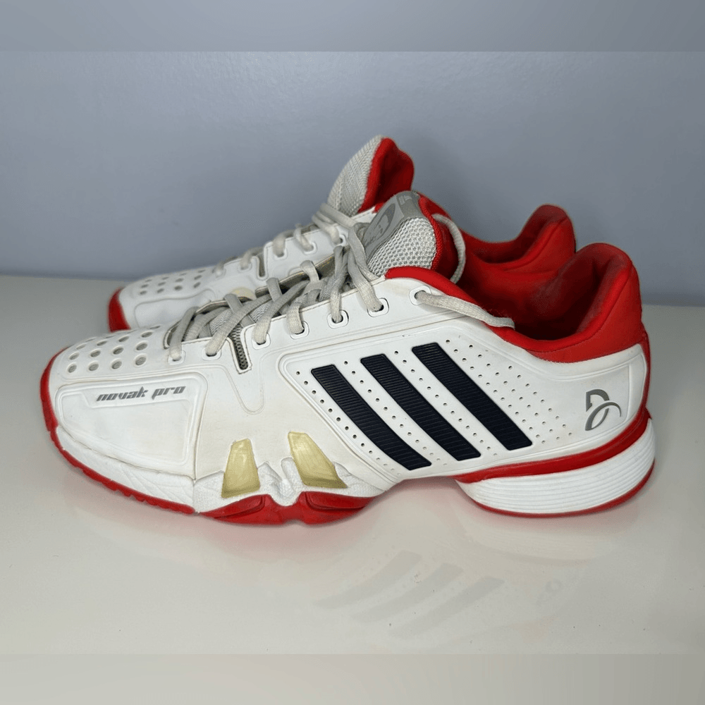 Adidas Barricade Novak Pro Tennis Court Shoes (White/Navy/Red
