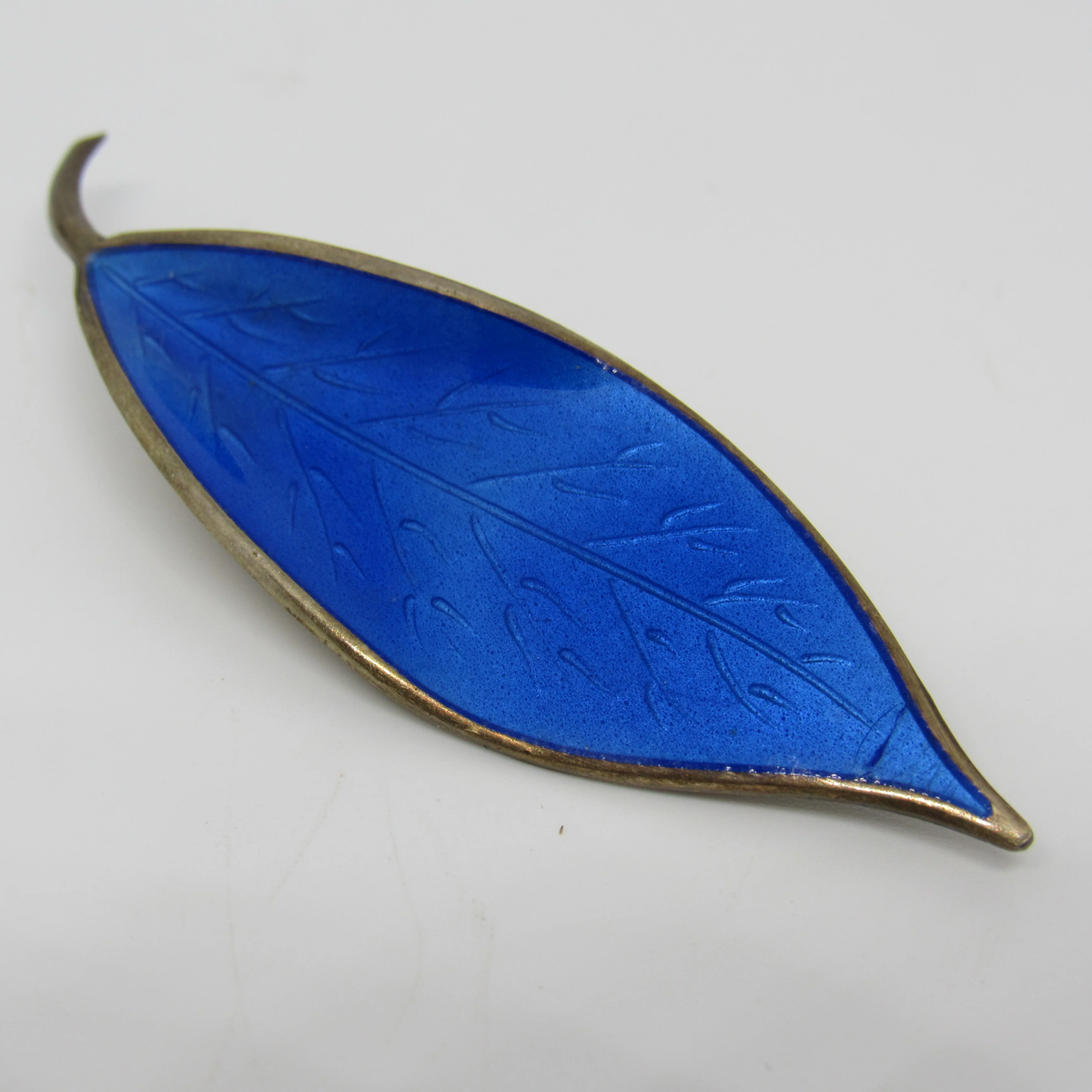 David Andersen DA Norway Sterling Silver 925 Blue Enamel Leaf Pin