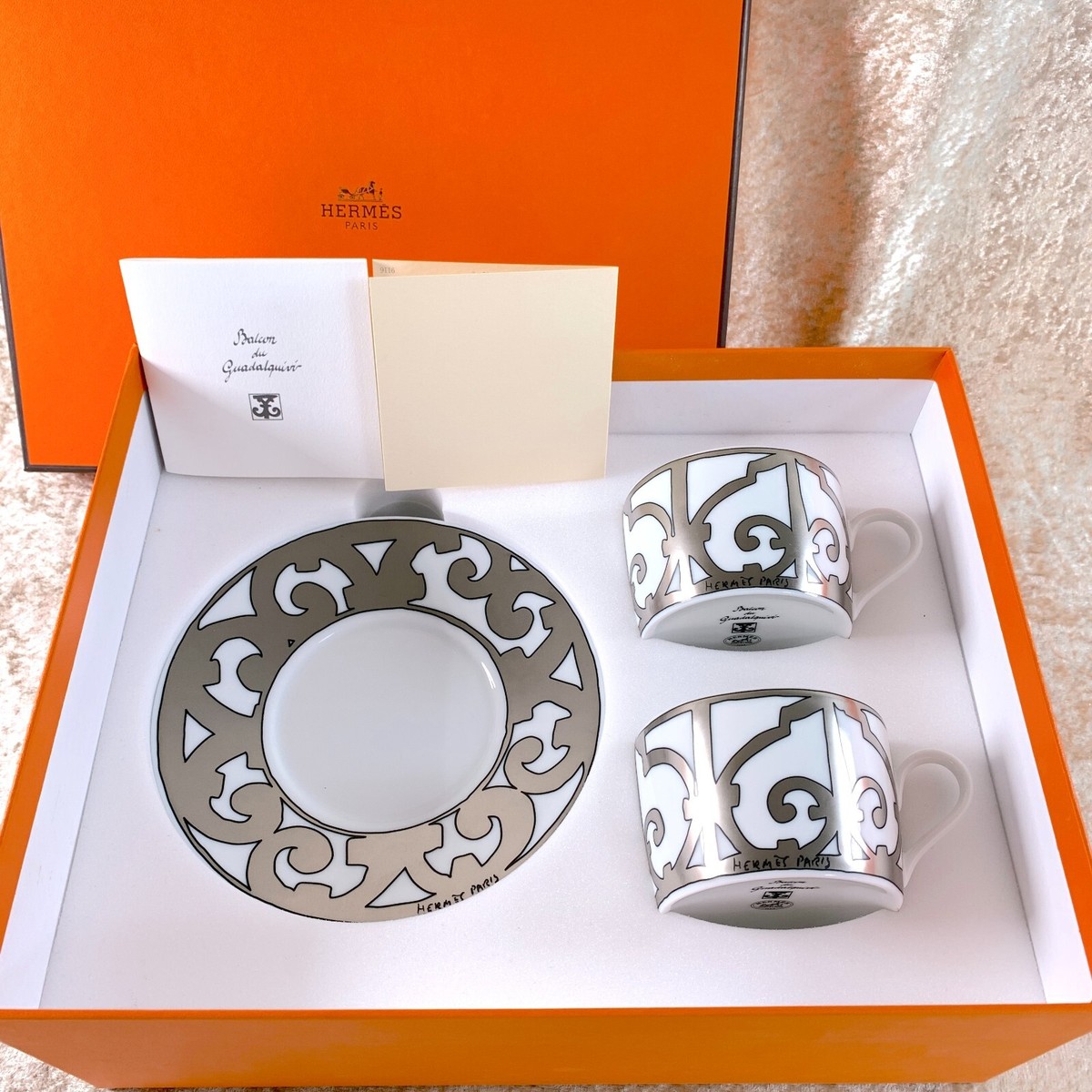 Hermes Guadalquivir Platinum Tea & Cup Saucer Porcelain Tableware