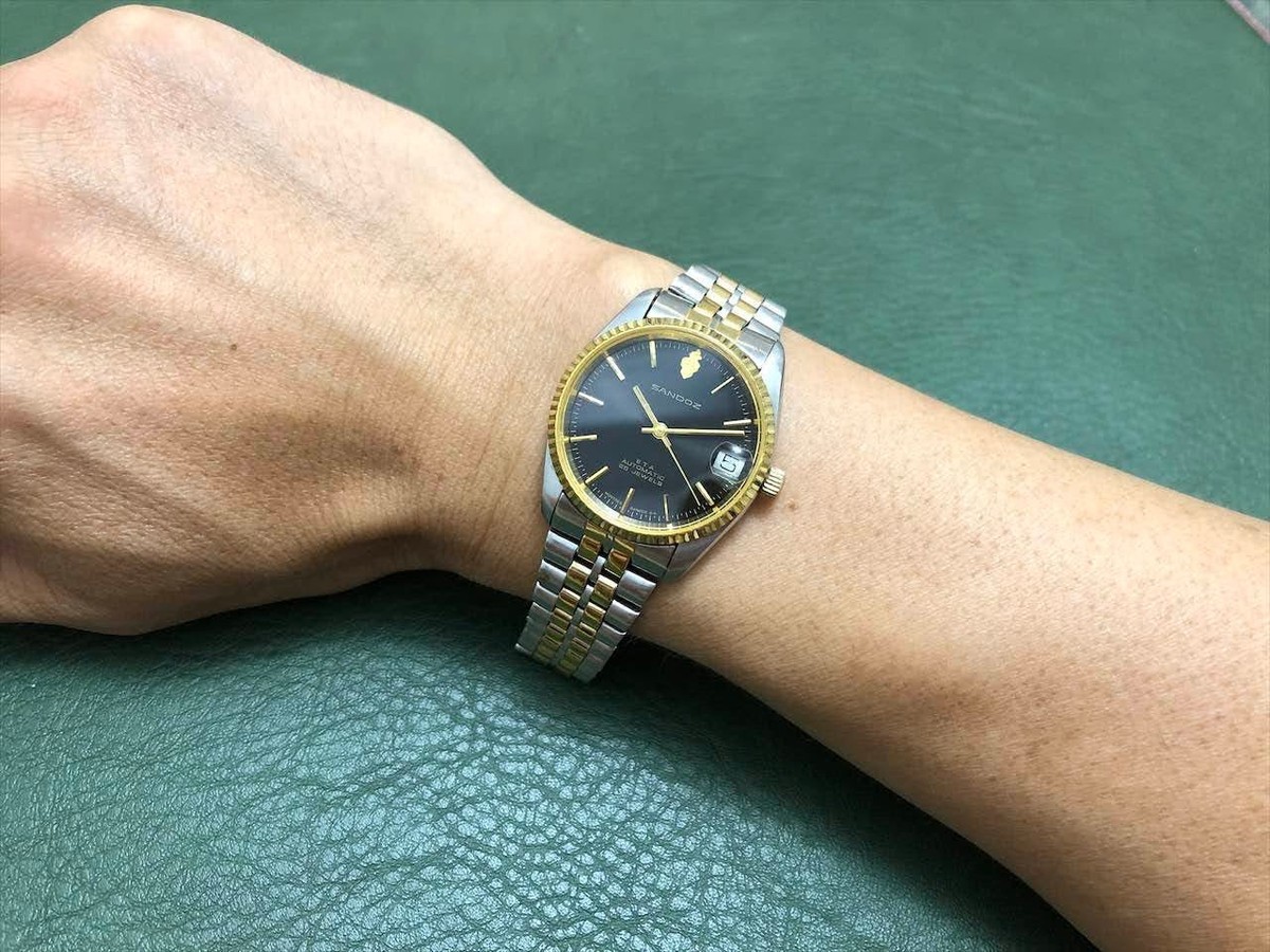 FREE SHIPPING! VTG SWISS SANDOZ BLACK 2824 AUTOMATIC MID-SIZ